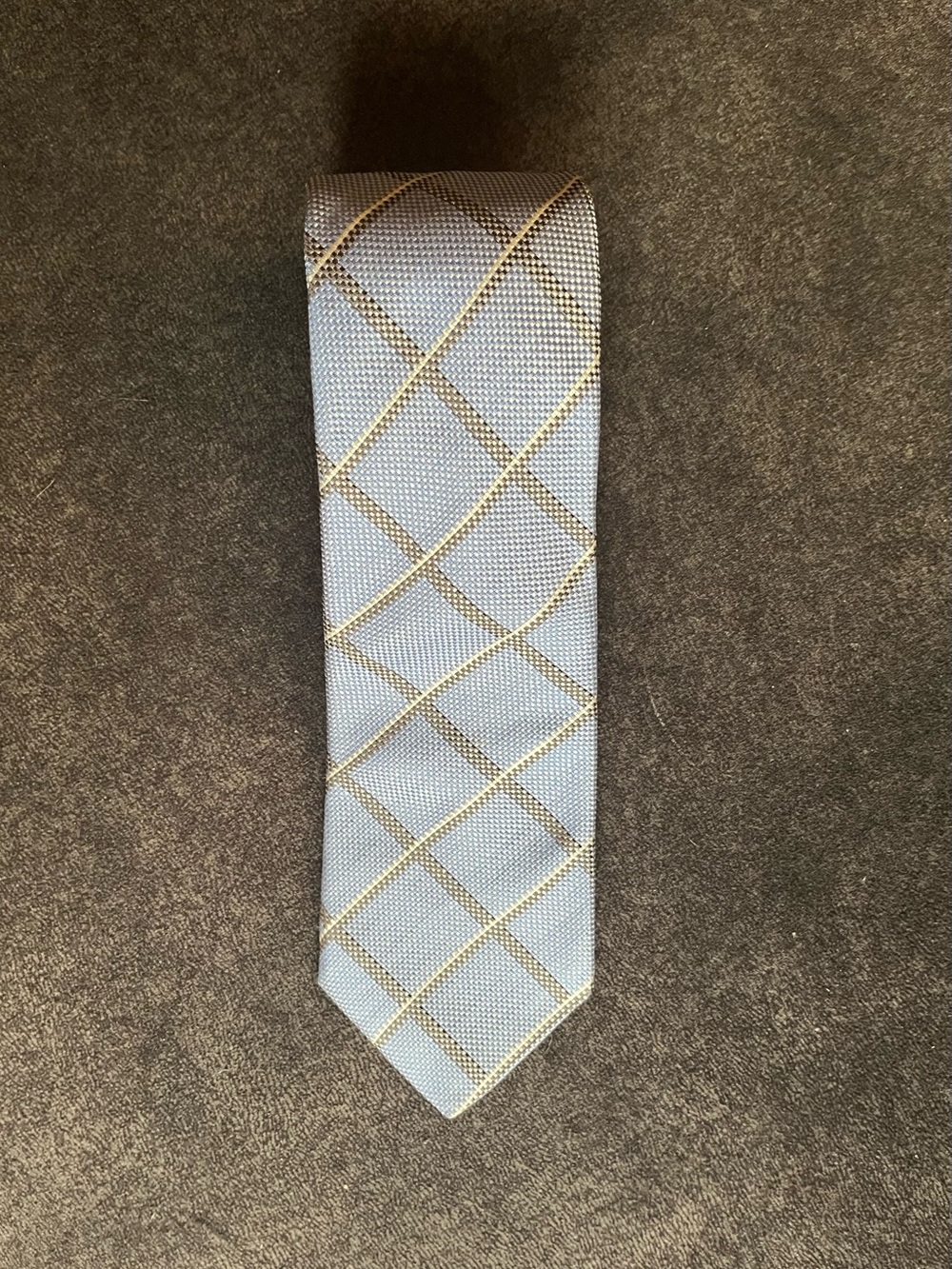 Classic Sky Blue Tie with Gold Windowpane Accent
